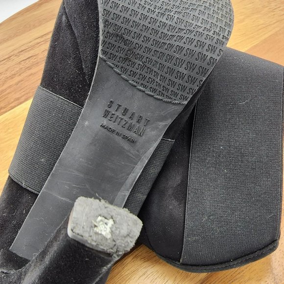 Stuart Weitzman Kilgore Ankle Boots 10 Black Suede Elastic Band Platform Pull On - Picture 3 of 13